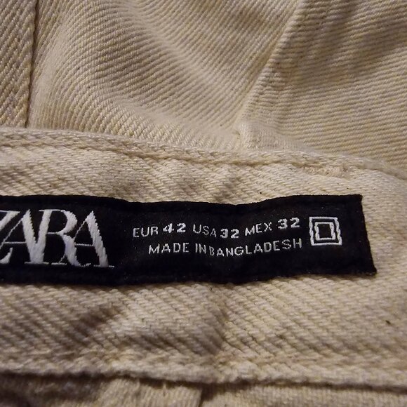 NWT ZARA Straight Fit Tan Denim Pants Size 42 Eur 32 US (see meas) - Picture 7 of 8